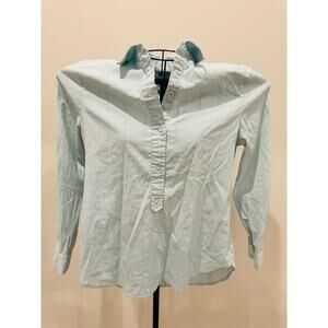 English Laundry Womens Small Striped 3/4 Button Collared Shirt Blue